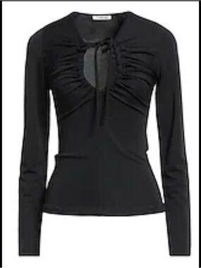 Reformation Perfect Black Long-Sleeve Ruched Tie-Neck Top